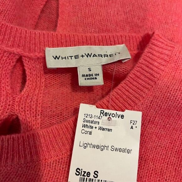 NWT White & Warren 100% Cashmere Coral Revolve Sweater with Cutouts Size Small - Picture 5 of 8